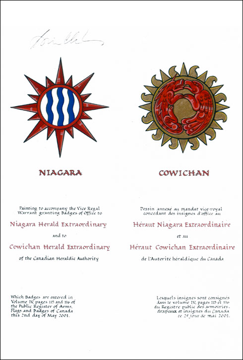 Vice Regal Warrant granting a Badge of Office to Cowichan Herald Extraordinary