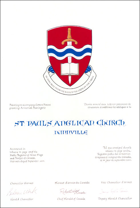 Letters patent granting heraldic emblems to St. Paul's Anglican Church, Dunnville
