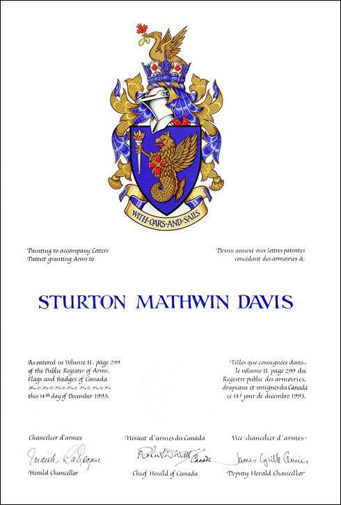 Letters patent granting heraldic emblems to Sturton Mathwin Davis