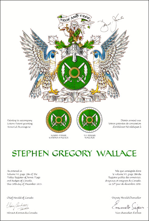 Lettres patentes concédant des emblémes héraldiques à Stephen Gregory Wallace