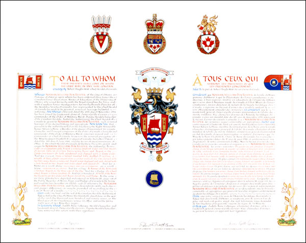 Letters patent granting heraldic emblems to Norman William Ben Rehder