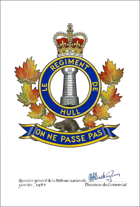 Approval of the Badge of Le Régiment de Hull (RCAC)