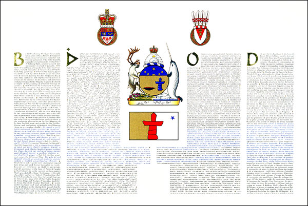 Vice Regal Warrant granting heraldic emblems to the Territory of Nunavut