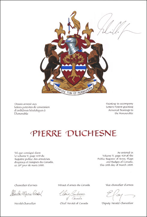 Letters patent granting heraldic emblems to Pierre Duchesne