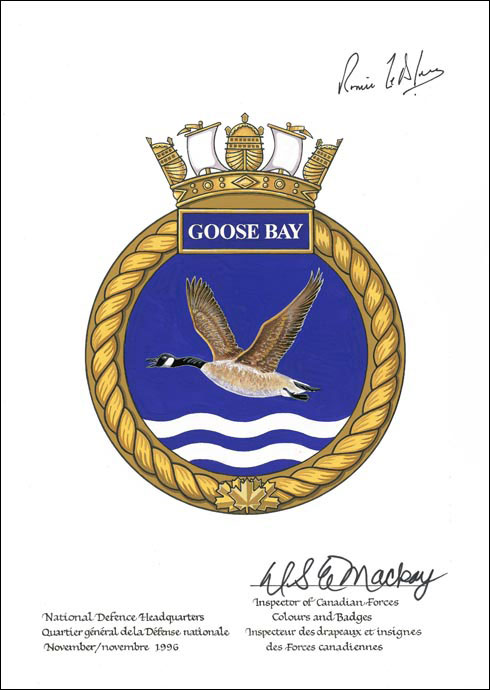 Letters patent approving the Badge of HMCS Goose Bay