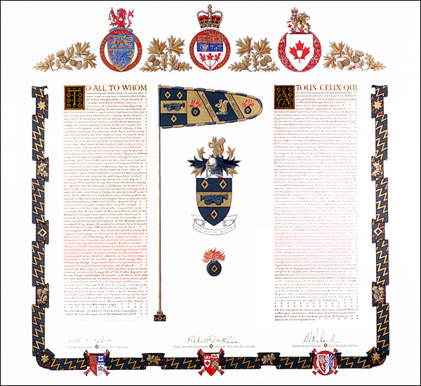 Letters patent granting heraldic emblems to Robert Bruce Mitchell