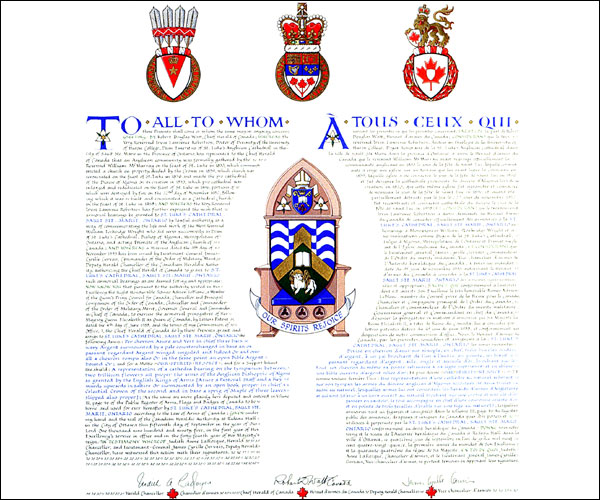 Letters patent granting Armorial Bearing to St. Luke's Cathedral