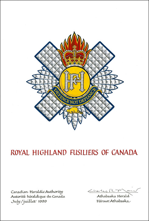 Letters patent approving the Badge of The Royal Highland Fusiliers of Canada
