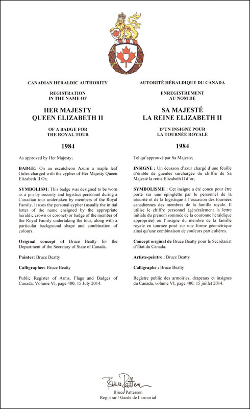 Letters patent registering the heraldic emblems of Queen Elizabeth II