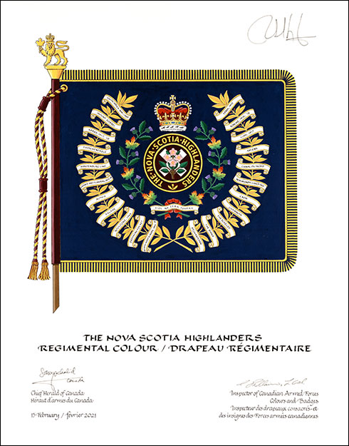 Letters patent approving the heraldic emblems of The Nova Scotia Highlanders