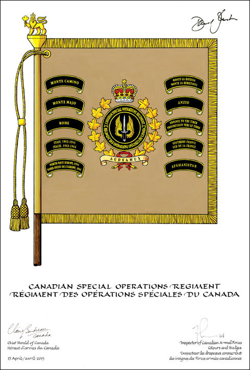 Letters patent approving the Standard of the Canadian Special Operations Regiment