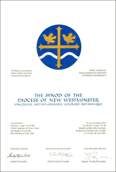 Letters patent granting heraldic emblems to The Synod of the Diocese of New Westminster