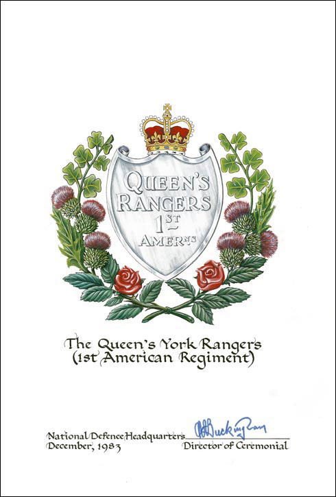 Approval of the Badge of The Queen's York Rangers (1st American Regiment)(RCAC)