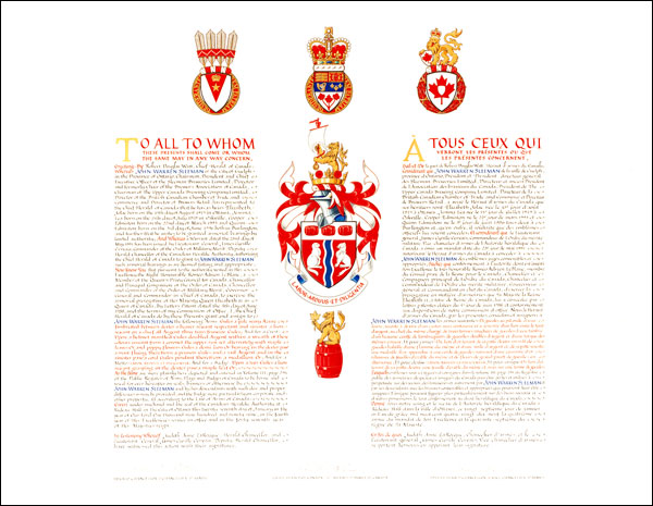 Letters patent granting heraldic emblems to John Warren Sleeman