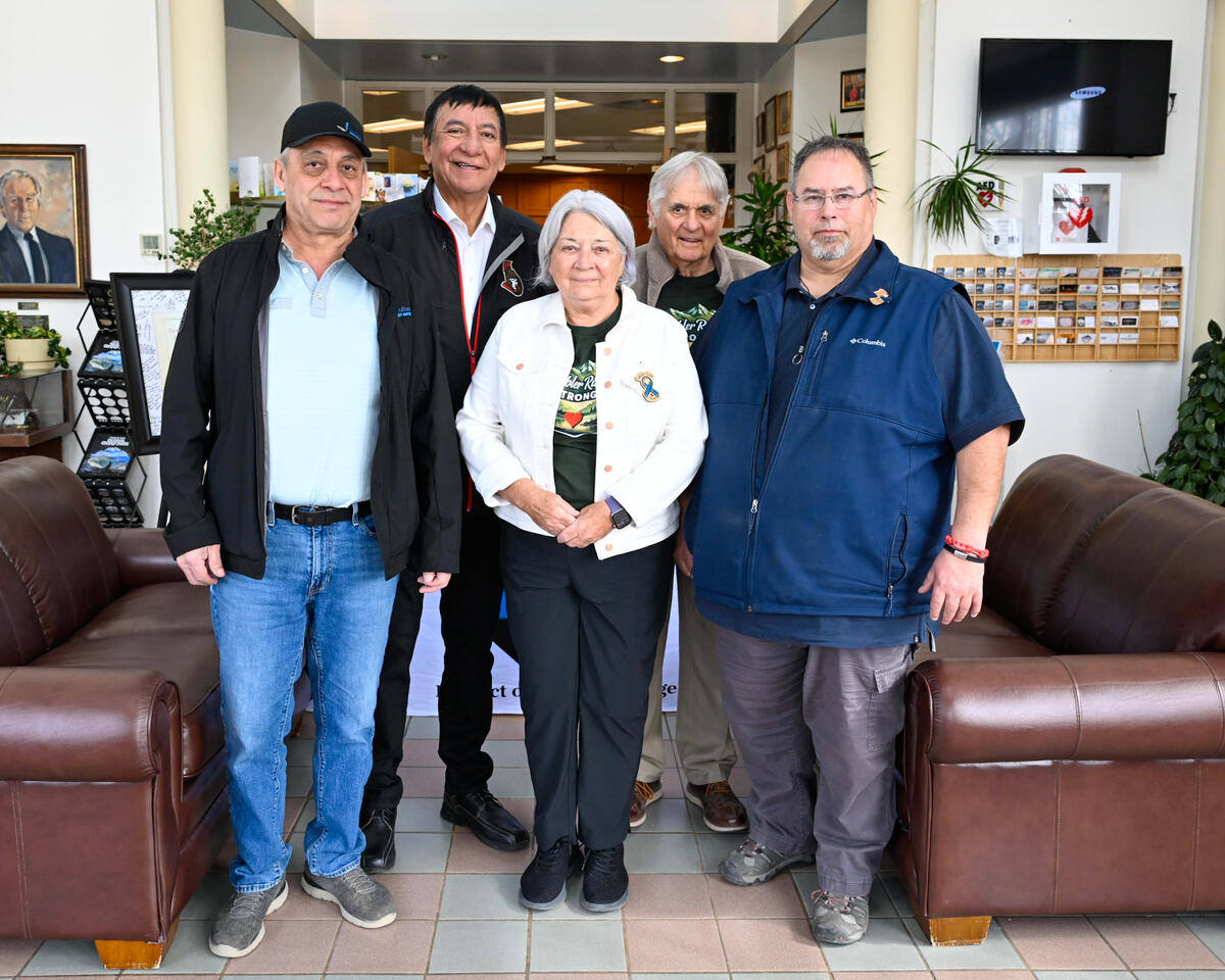 Left to right: Chief Rudy Paquette, Chief Harley Chingee, Governor General Mary Simon, Mr. Whit Fraser and Chief Roland Wilson. 