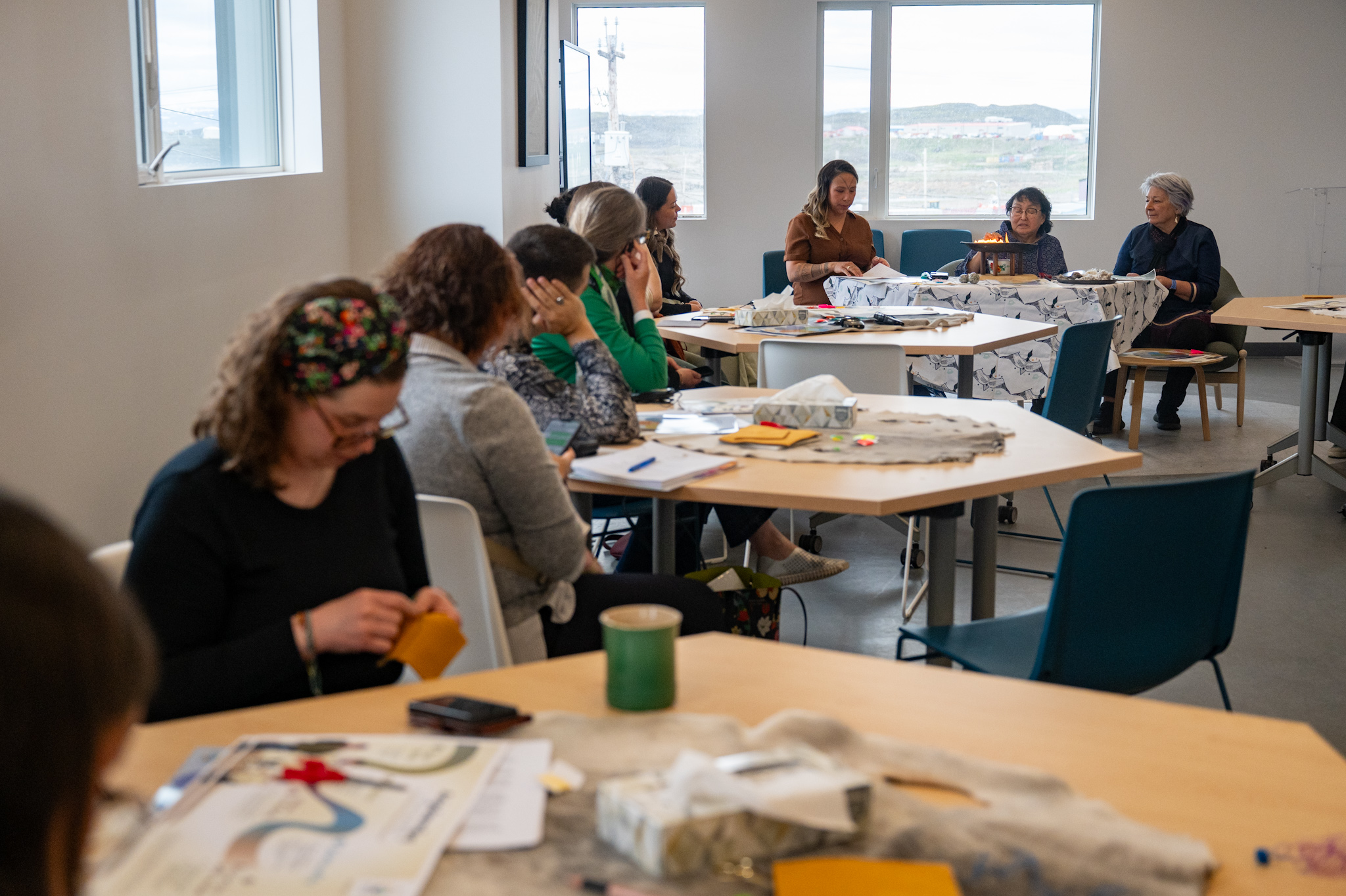 A group of individuals gathering at the Inuusirvik Community Wellness Hub.