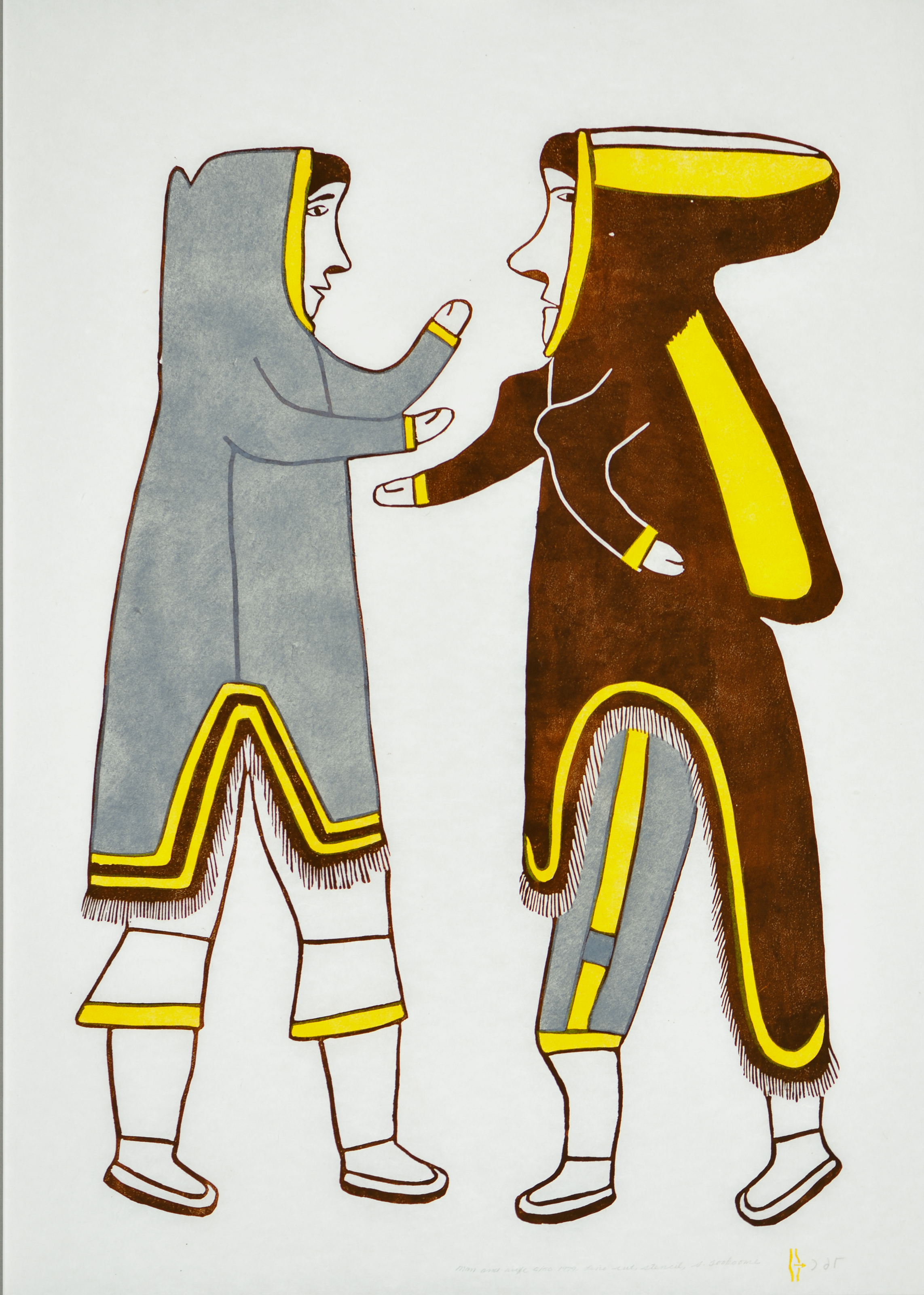 Man and wife [Homme et femme], linogravure et pochoir sur papier, Simon Tookoome