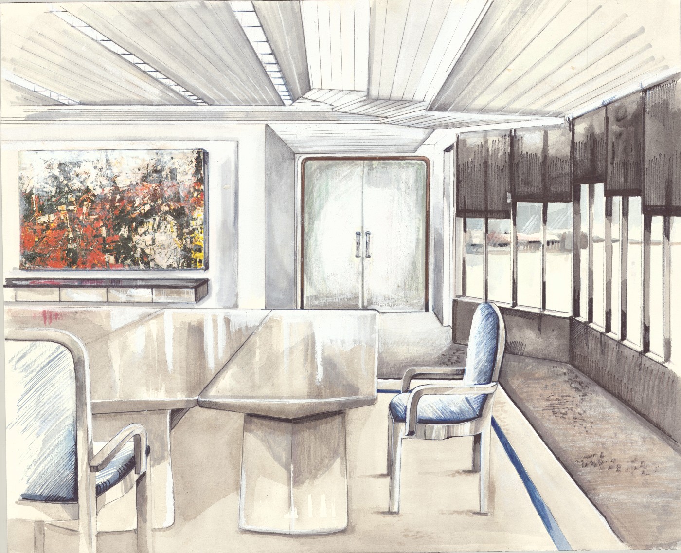 0Watercolour Representing the Proposed Interior Design for the Frontenac Dining Room, circa 1980