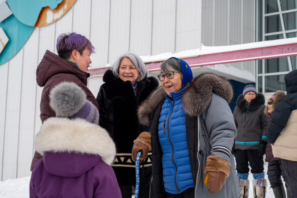 Governor General Mary Simon arrives at the airport and is greeted by locals