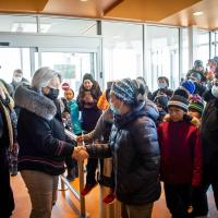 Their Excellencies were greeted by a crowd of people in the airport.