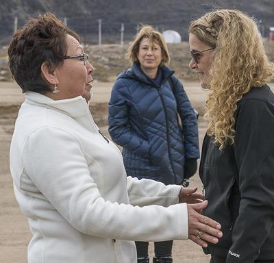 Upon arrival in Qikiqtarjuaq, Her Excellency was greeted by Her Worship Mary Killiktee, Mayor of Qikiqtarjuaq.