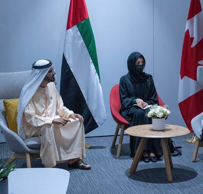 Governor General Mary Simon meeting with His Excellency Sheikh Mohammed bin Rashid Al Maktoum, Prime Minister and Vice-President of the UAE and ruler of Dubai.