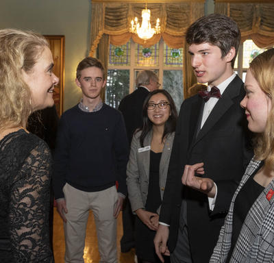 The Governor General spoke to students during the reception. 