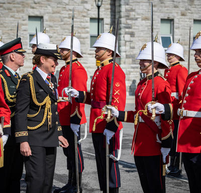 The Governor General is inspecting the parade. 