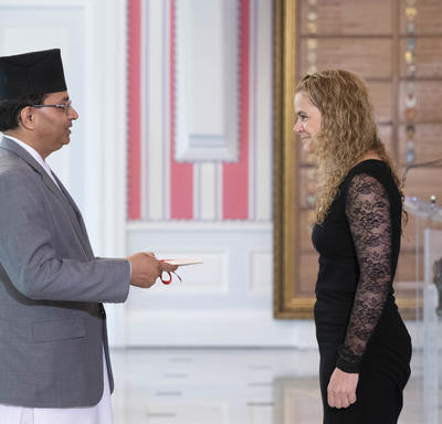 His Excellency Bhrigu Dhungana, Ambassador of the Federal Democratic Republic of Nepal, presents his letters of credence. 