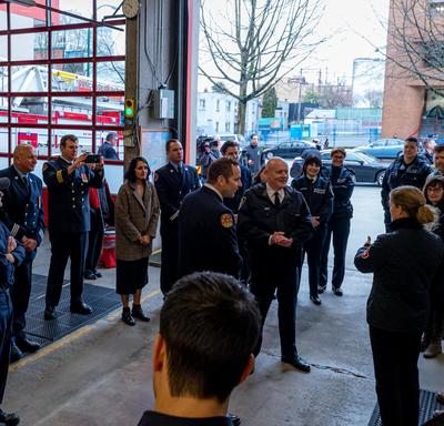 The Governor General meets with first responders at a fire hall in Vancouver.