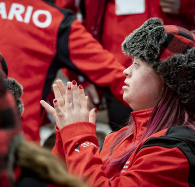 An athlete claps at the Special Olympics Canada Winter Games Thunder Bay 2020 Opening Ceremony.