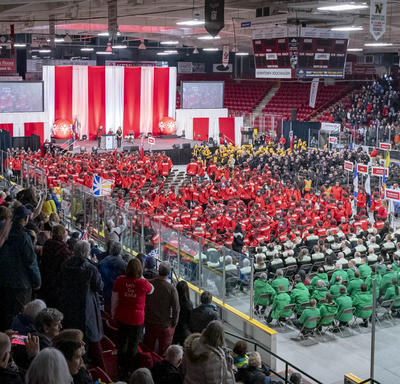 A photo of all the athletes during the Special Olympics Canada Winter Games Thunder Bay 2020 Opening Ceremony.