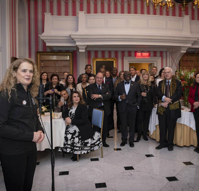 The Governor General addresses members of the Diplomatic Corps inside the Tent Room at Rideau Hall.