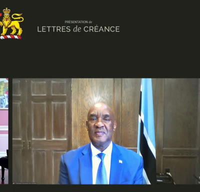 Un écran partagé de la gouverneure générale Mary Simon et Son Excellence Onkokame Kitso Mokaila, Haut-commissaire de la République du Botswana.