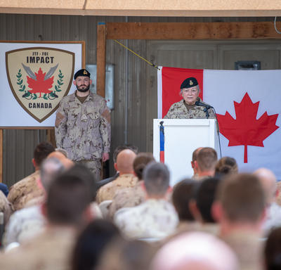 The Governor General is addressing the troops at Canada Camp.
