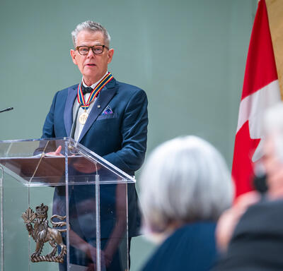 David Foster, songwriter, composer, performer, producer and philanthropist, receiving an award from the Governor General.