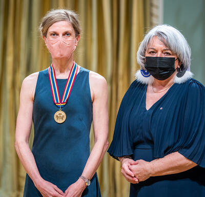 Crystal Pite, choreographer and director, receiving an award from the Governor General. 