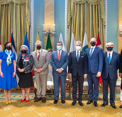 Their Excellencies pose for a picture with the new heads of mission.