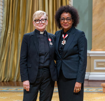 The Reverend Dr. Cheri DiNovo is standing next to The Right Honourable Michaëlle Jean.