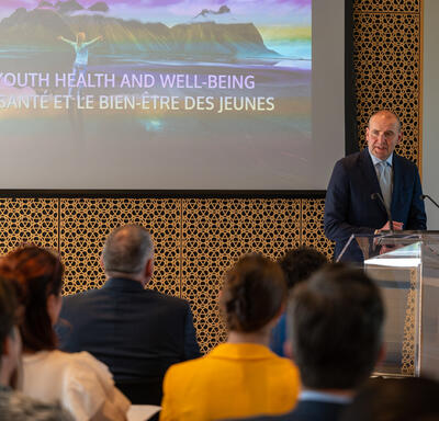 Icelandic President Guðni Th. Jóhannesson delivers remarks