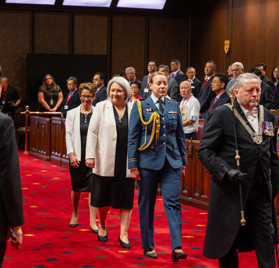 Governor General Marie Simon arrives at the Senate Chamber