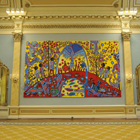 Installation d'une œuvre de Norval Morrisseau dans la Salle de bal de Rideau Hall