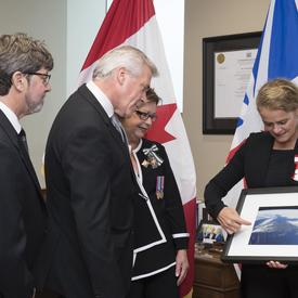 Afterwards, the Governor General presented Her Honour the Honourable Judy Foote, Lieutenant Governor, and the Honourable Dwight Ball, Premier of Newfoundland and Labrador, a picture of the province taken from space.