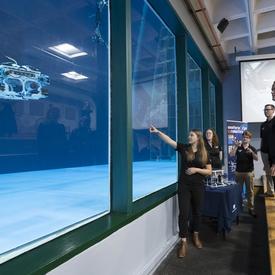 Next, she visited the Centre for Sustainable Aquatic Resources’ flume tank where youth from Eastern Edge Robotics tested their remotely operated vehicles.