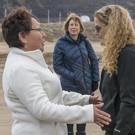 Upon arrival in Qikiqtarjuaq, Her Excellency was greeted by Her Worship Mary Killiktee, Mayor of Qikiqtarjuaq.