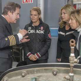 Later, Her Excellency and Dr. Mona Nemer toured the mechanical room of the CCGS Amundsen where they receive explanations on how water is made potable on board the ship.