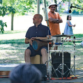 Ladom Ensemble's percussionist performs on the grounds of Rideau Hall for Chamberfest.