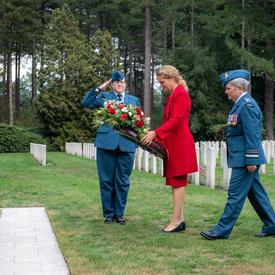 The Governor General prepares to lay a wreath at the Bergen-op-Zoom Canadian War Cemetery. 