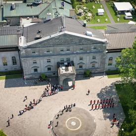 Drone shot Their Excellencies arriving at their new home following the Installation ceremony.