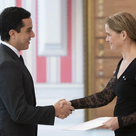 His Excellency Federico Eduardo Hoyos Salazar, Ambassador of the Republic of Colombia presents his letters of credence to the Governor General. 